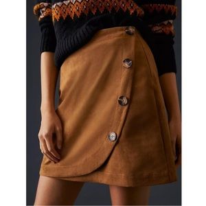NWOT Maeve by Anthropologie Faux Suede Mini Wrap Skirt Brown Size 6